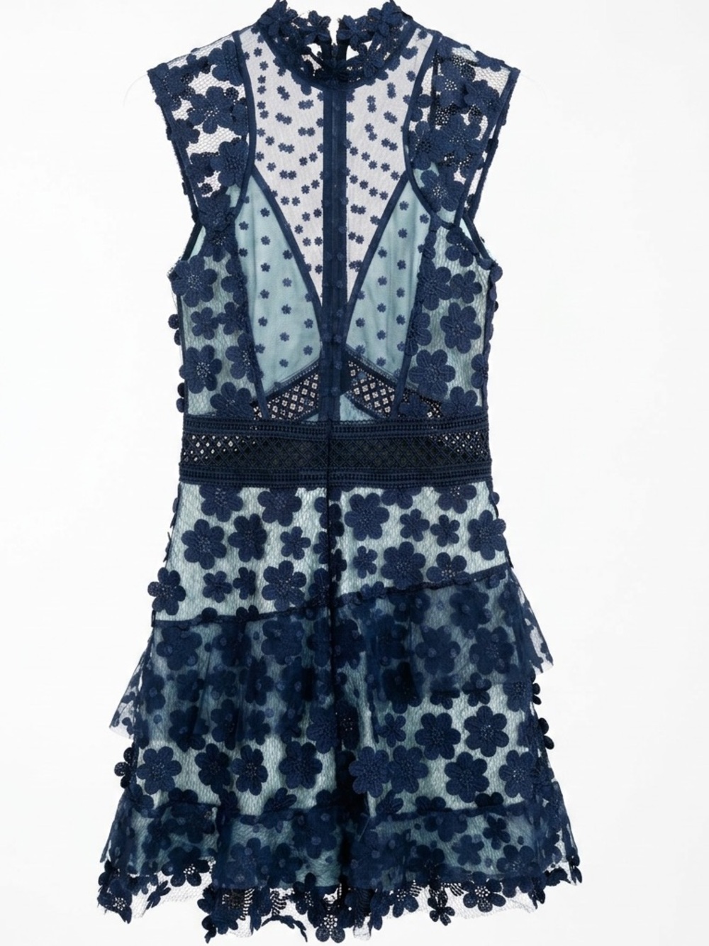 Self-Portrait Navy Floral Crochet Lace Mini Dress - Size 0